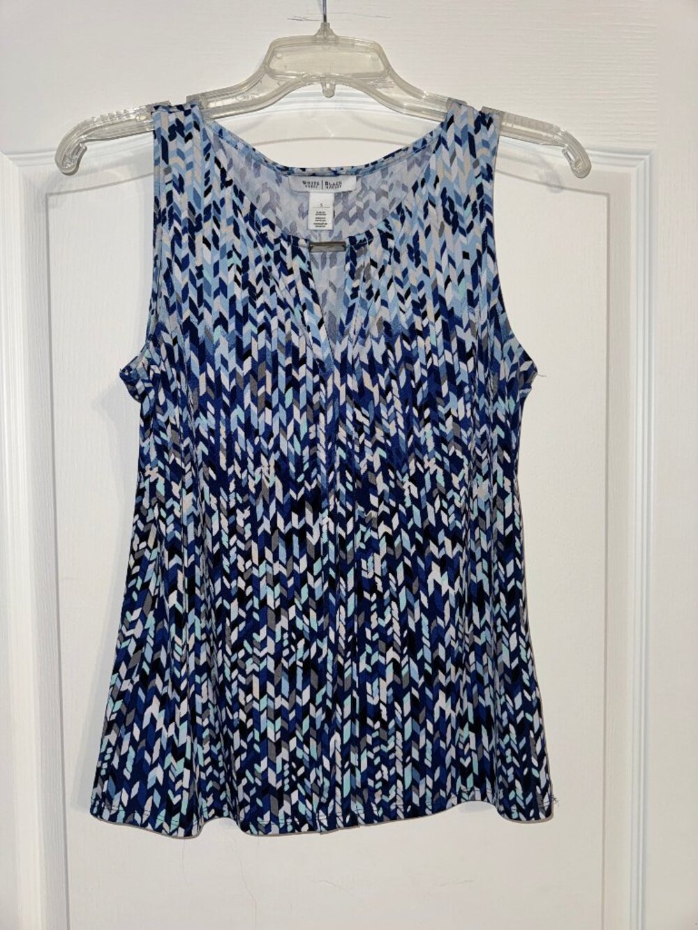 White House Black Market Blue Geometric Sleeveless Blouse Top Small